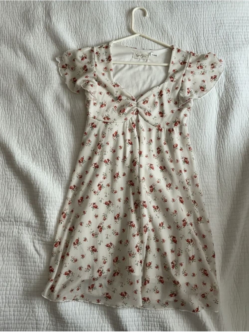 Jessica Simpson Ivory Mini Dress with Red Rose Print